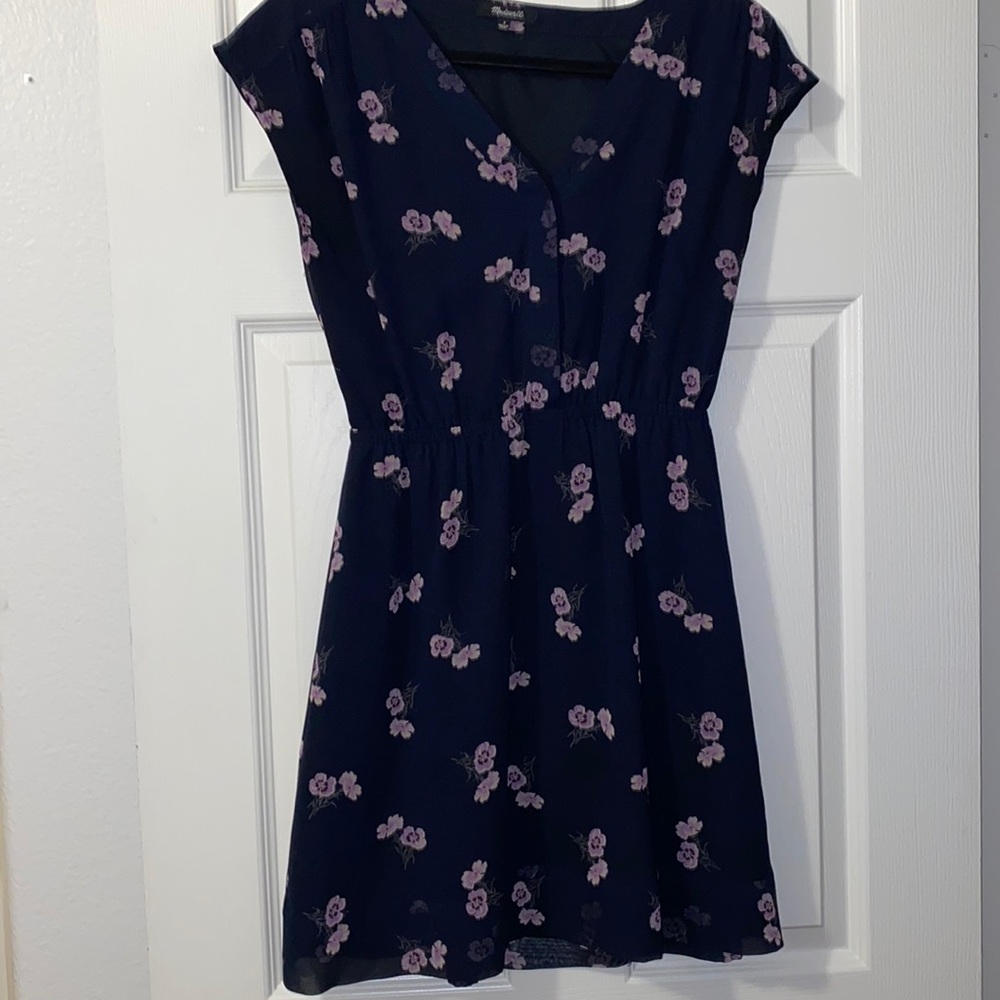 Madewell Skygaze Navy Dress in Pansy Bouquet SZ 2